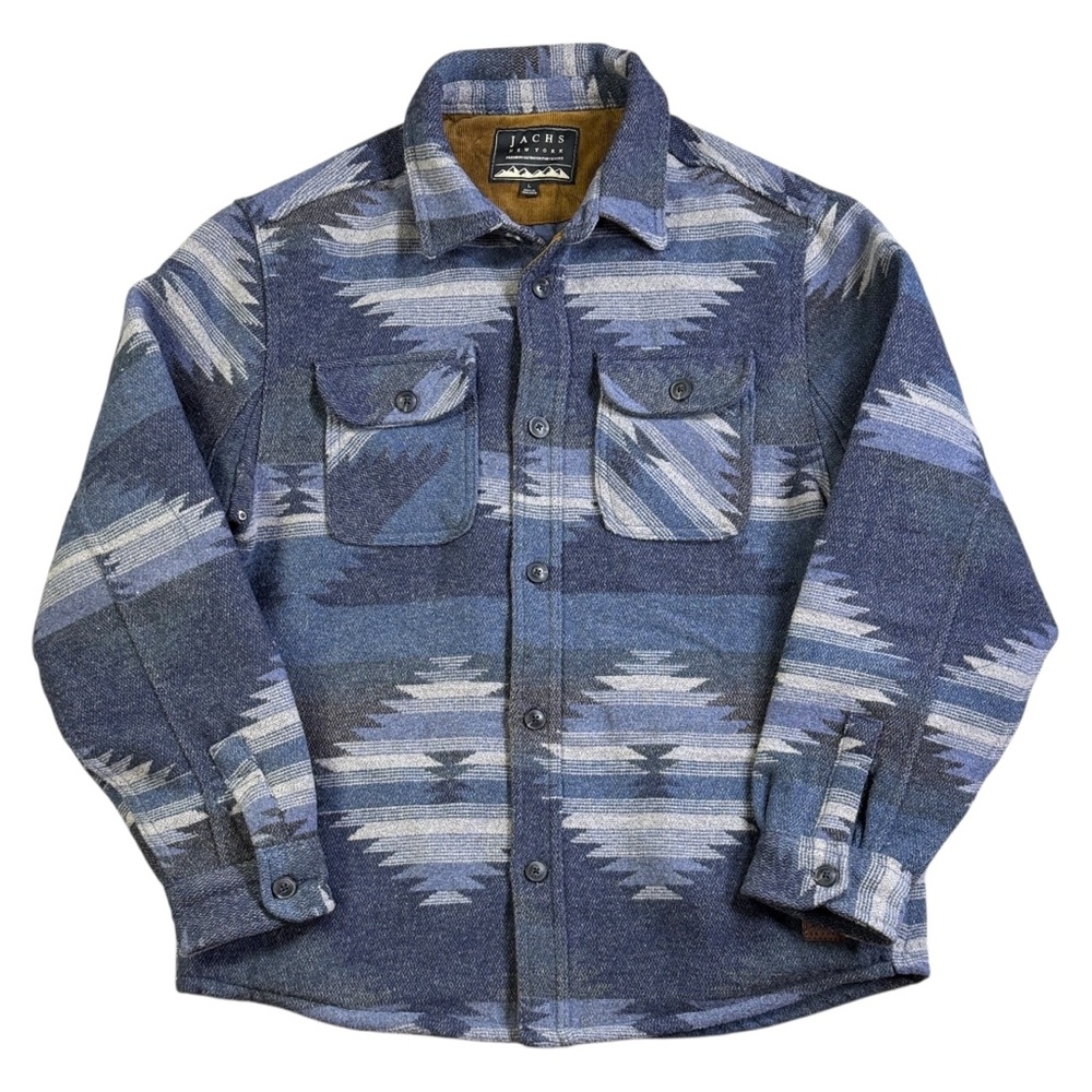 Jachs Retro Aztec Flannel Jacket Shirt Blue Wool Blend Heavyweight Men’s‎ Large